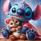 Colorful Animated Scene of Fluffy Blue Creature and Bear