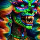 Vibrant Character with Green Skin and Colorful Hair