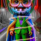 Neon-lit Character with Pumpkin Head and Stylish Attire