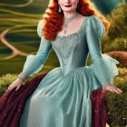 Regal Figure in Vibrant Landscape with Floral Details