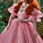 Regal Figure in Pink Gown in Mystical Forest Setting