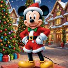 Mickey Mouse in Santa Outfit with Christmas Decor