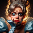 Young Woman in Vintage Princess Costume with Emotion
