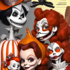 Halloween Portrait of Four Whimsical Dolls