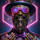 Futuristic character with colorful accessories and neon glasses
