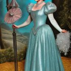 Regal woman in enchanted forest with teal gown