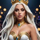Regal figure with platinum hair and ornate crown