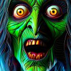 Grotesque Green-Skinned Witch with Menacing Features