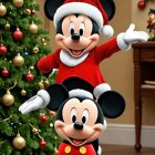 Cheerful Cartoon Mice in Christmas Attire with Tree
