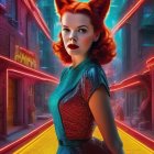 Whimsical Scene of a Woman in a Colorful Alleyway