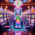 Vibrant Casino Interior with Neon Lights and Slot Machines