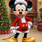 Mickey Mouse in Santa Suit in Festive Christmas Room