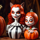 Intricately Designed Halloween Dolls with Pumpkins
