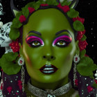 Bold Figure with Green Complexion and Floral Elements