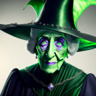 Menacing Witch with Green Skin and Exaggerated Features