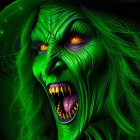 Intense Green-Skinned Witch with Orange Eyes and Hat