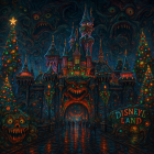 Disneyland Castle with Holiday Decorations and Lights