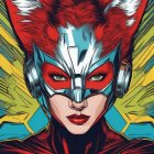 Futuristic Superheroine with Red and Blue Colors