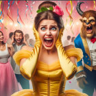 Vibrant Party Scene with Colorful Decorations and Reactions