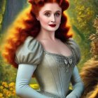 Regal figure in gown with crown in autumn forest