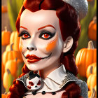 Bold Red Haired Character with Halloween Theme Elements