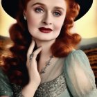 Glamorous Woman in Teal Gown with Scenic Mountains