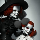 Gothic Skeletal Figures with Red Hair and Eerie Details