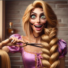 Whimsical Cartoon Character in Vintage Dress Scene