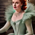 Elegant Woman in Pastel Green Gown with Embellishments