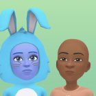 Animated Characters in Stylized Designs on Green Background