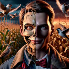 Split-Face Design of Scarecrow and Young Man