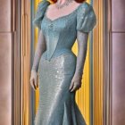 Regal Woman in Blue Gown with Silver Embellishments
