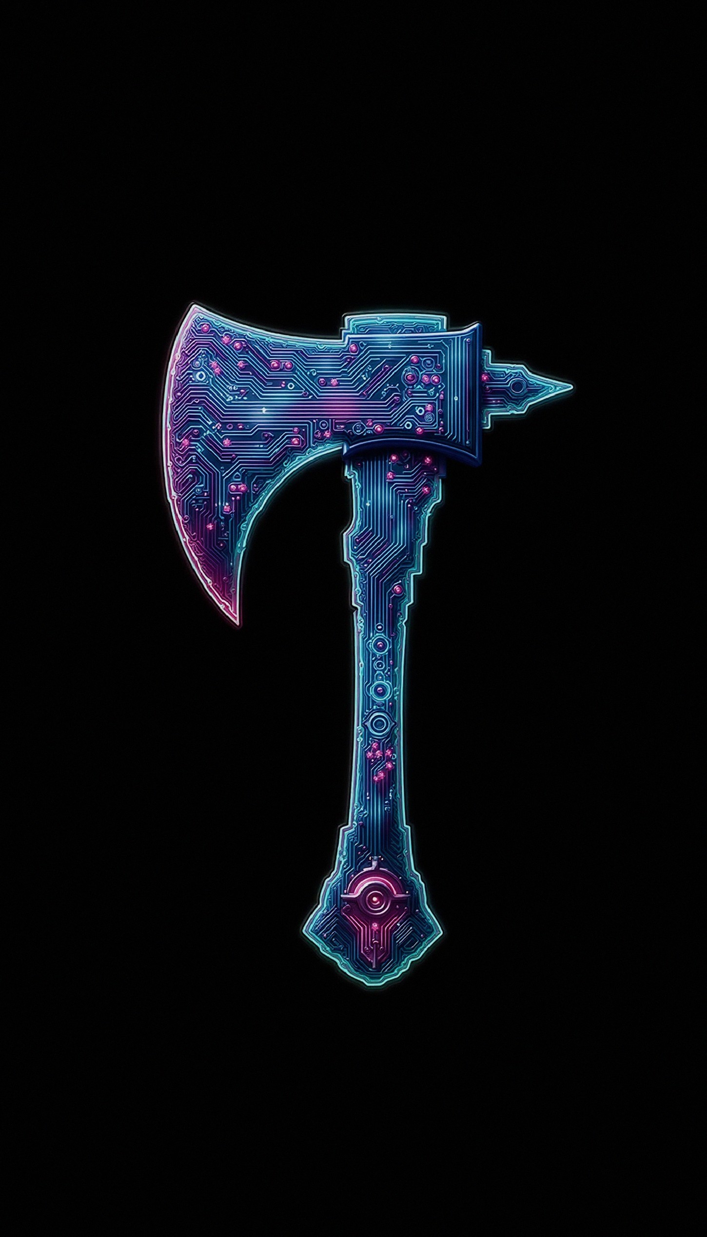 Digital Axe Design with Circuit Patterns in Blue and Pink