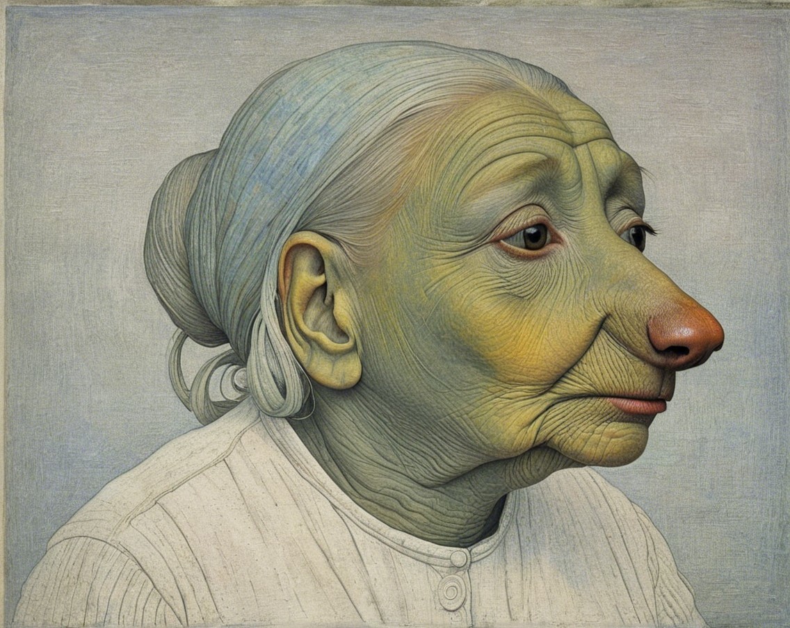 Surreal Portrait of an Elderly Woman with Unique Features
