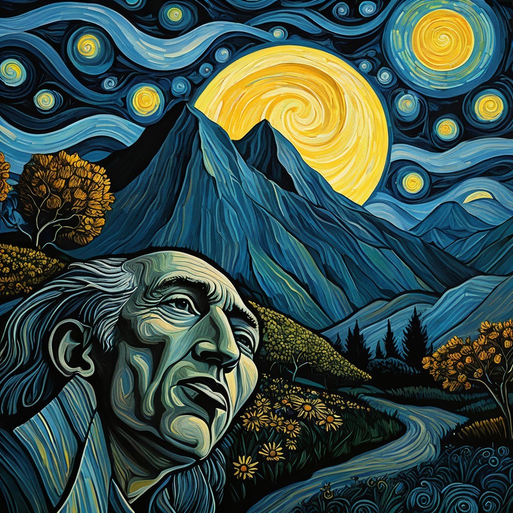 Stylized Portrait of a Contemplative Figure in Nature