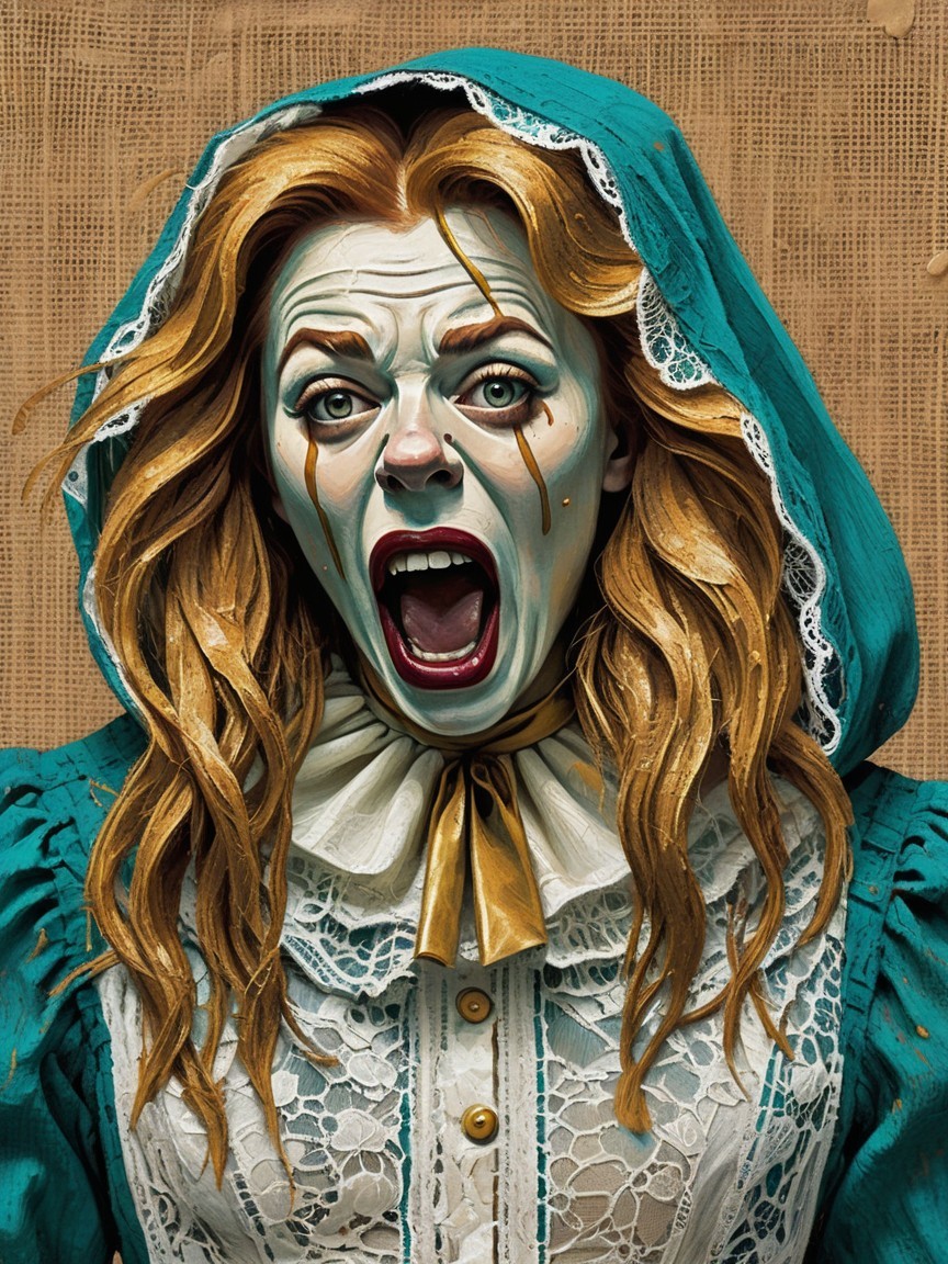Eerie Figure in Turquoise Dress with Ghostly Makeup