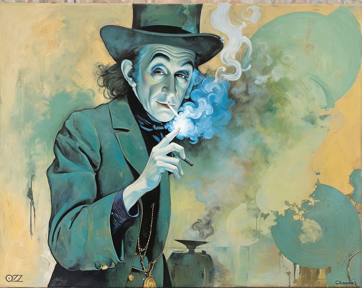 Man with Blue Skin in Dark Green Jacket and Top Hat