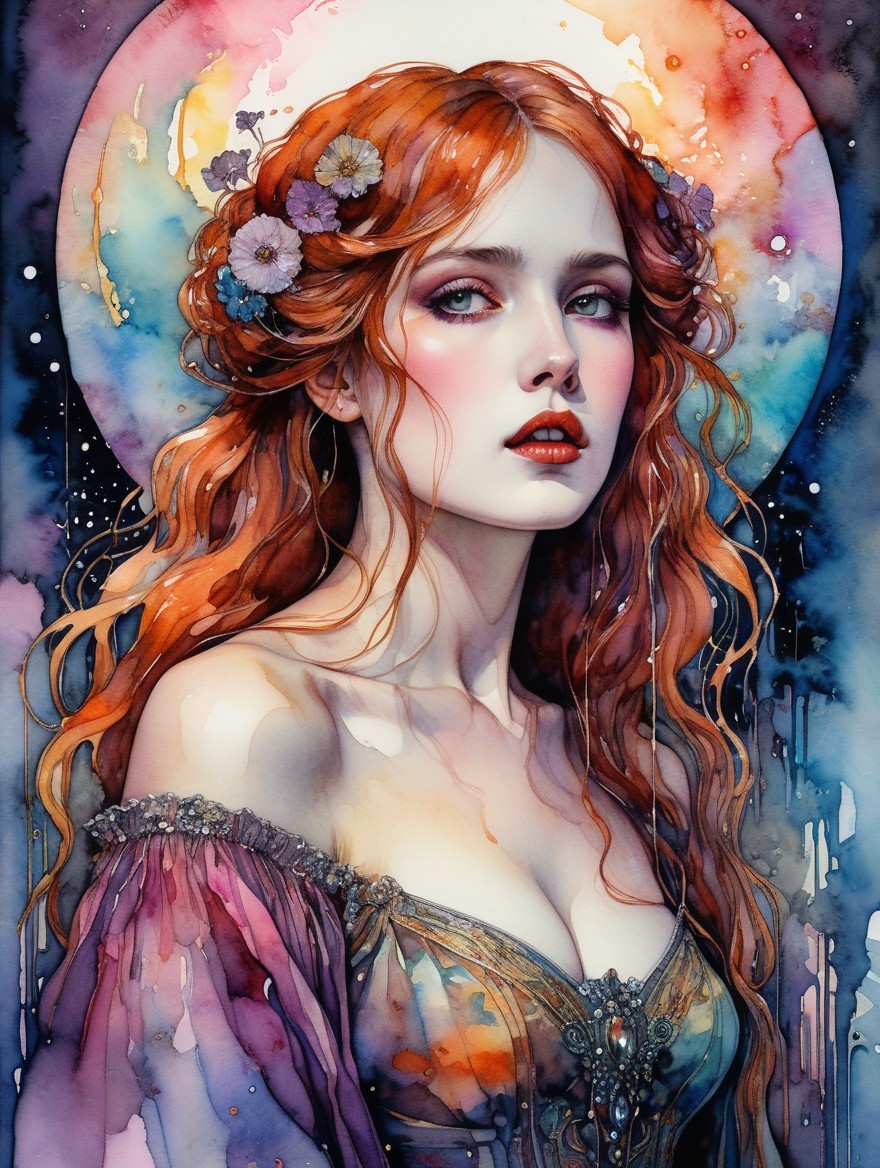 Portrait of a Young Woman with Red Hair and Flowers