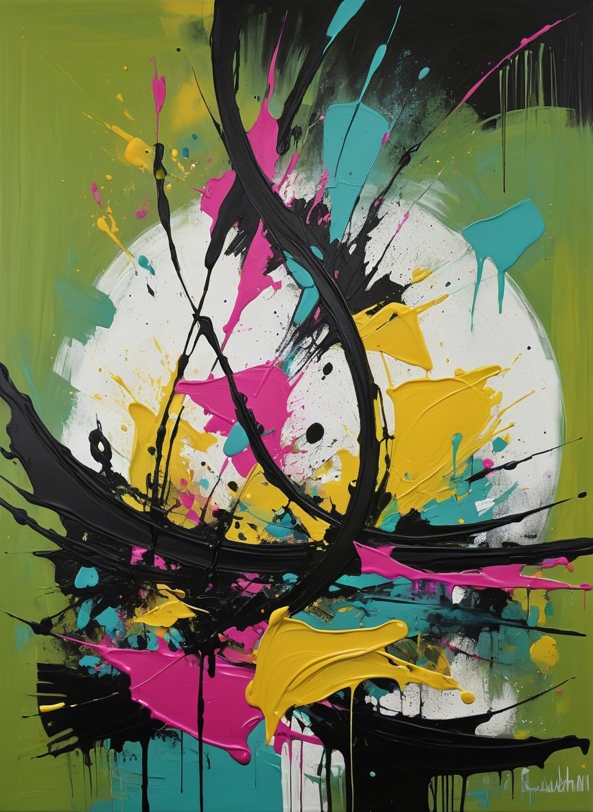 Vibrant Abstract Painting with Dynamic Color Swirls