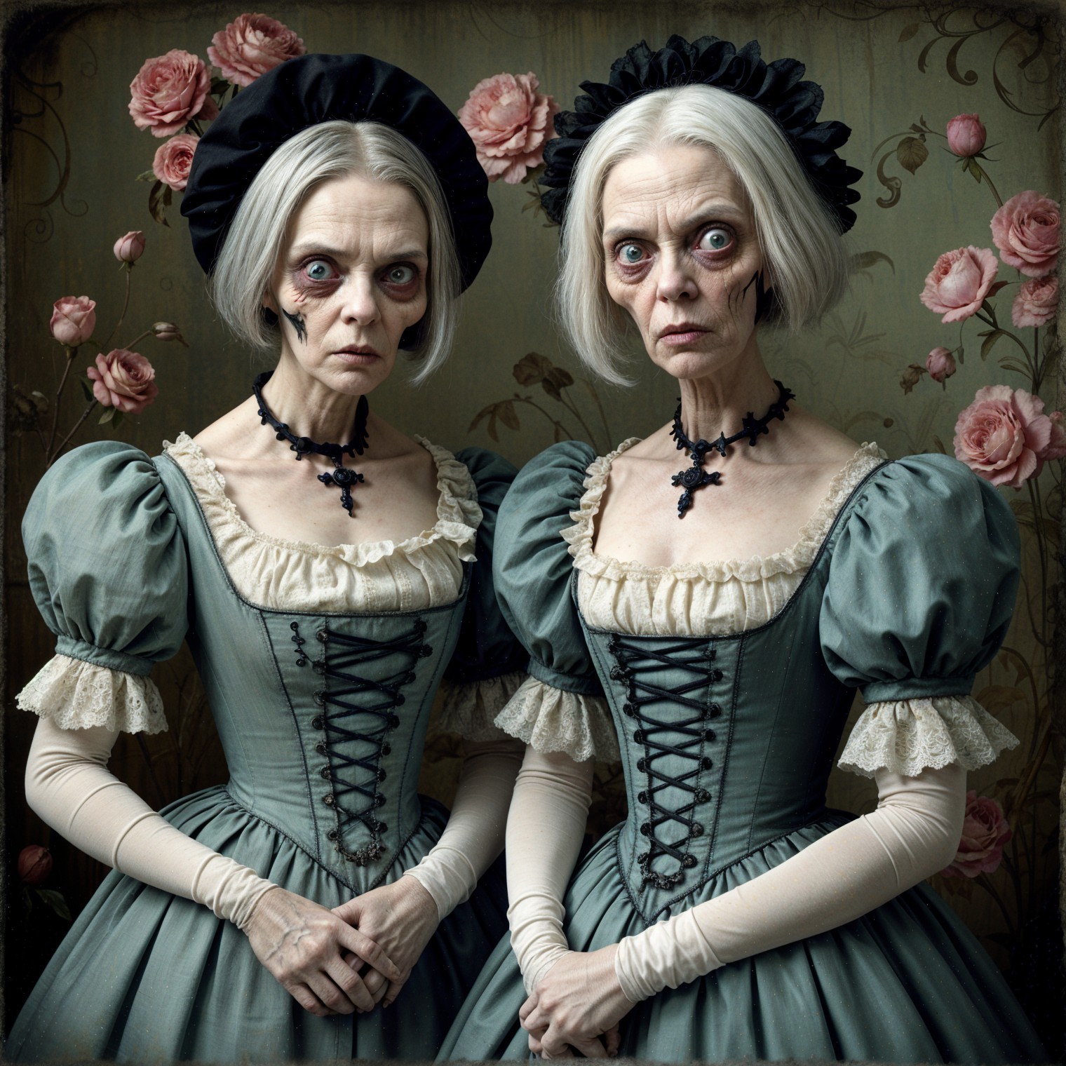 Eerie Ghostly Figures in Vintage Elegant Dresses