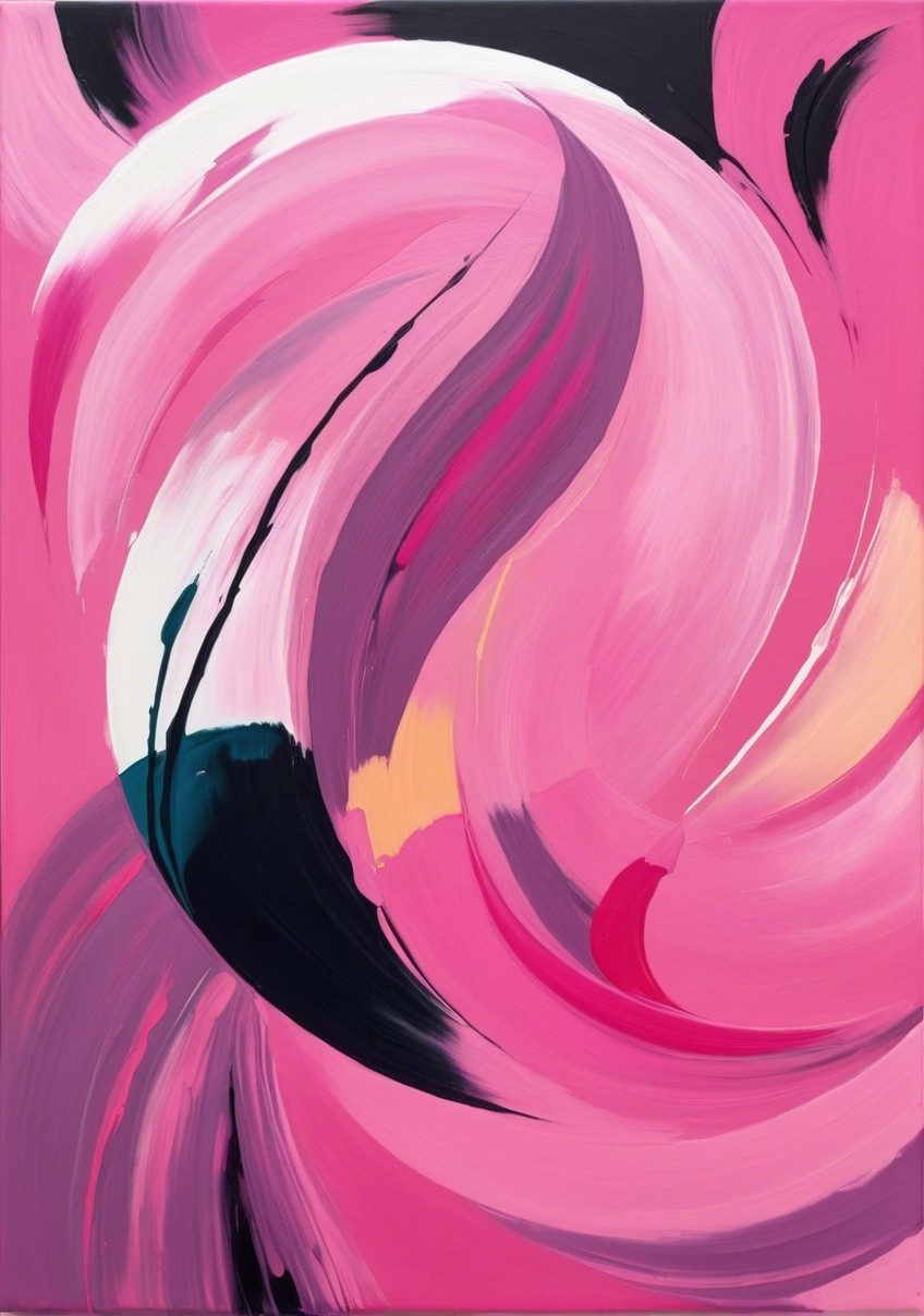 Abstract Painting with Dynamic Pink Swirls and Depth