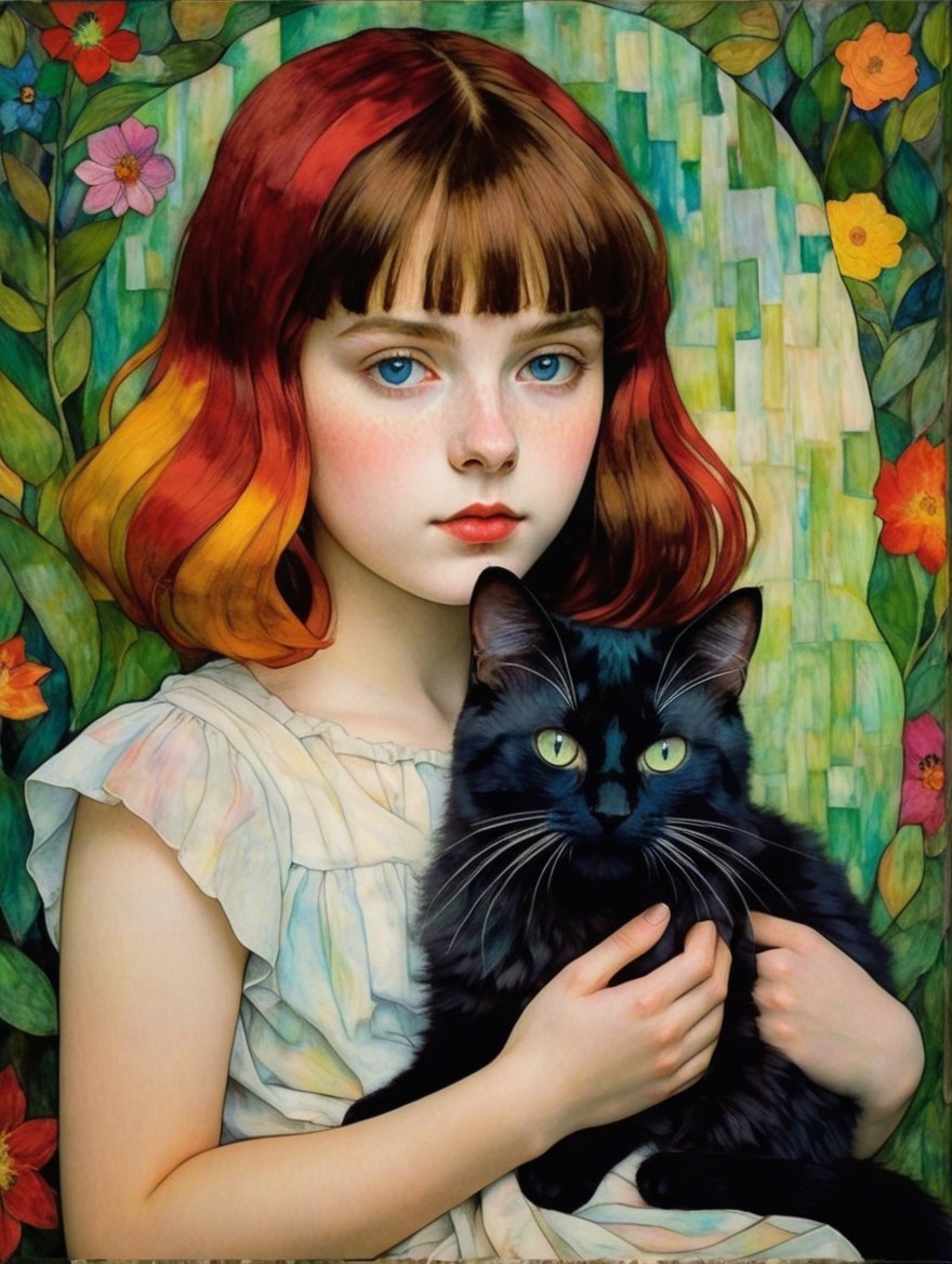 Young girl with blue eyes and multicolored bob haircut