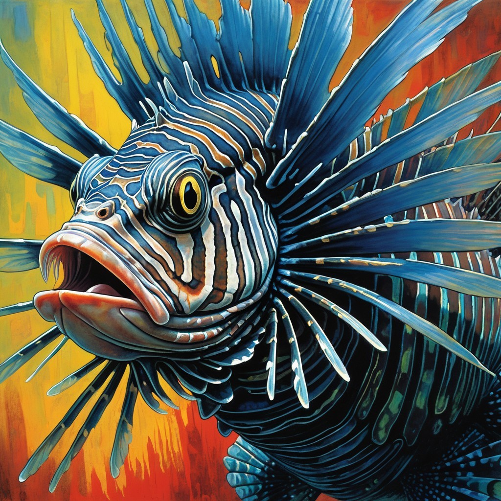 Vivid Illustration of a Striped Fish with Spiky Fins