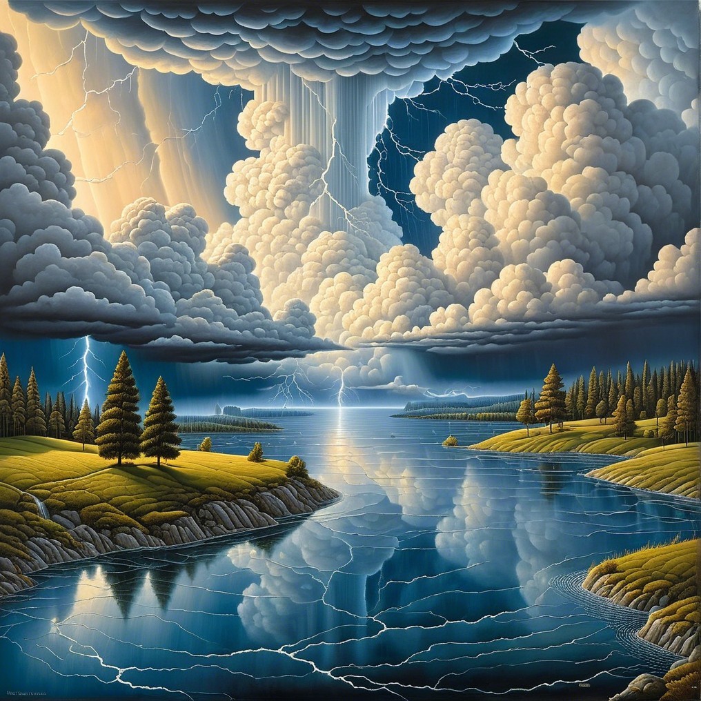 Dramatic Landscape with Lake and Stormy Sky