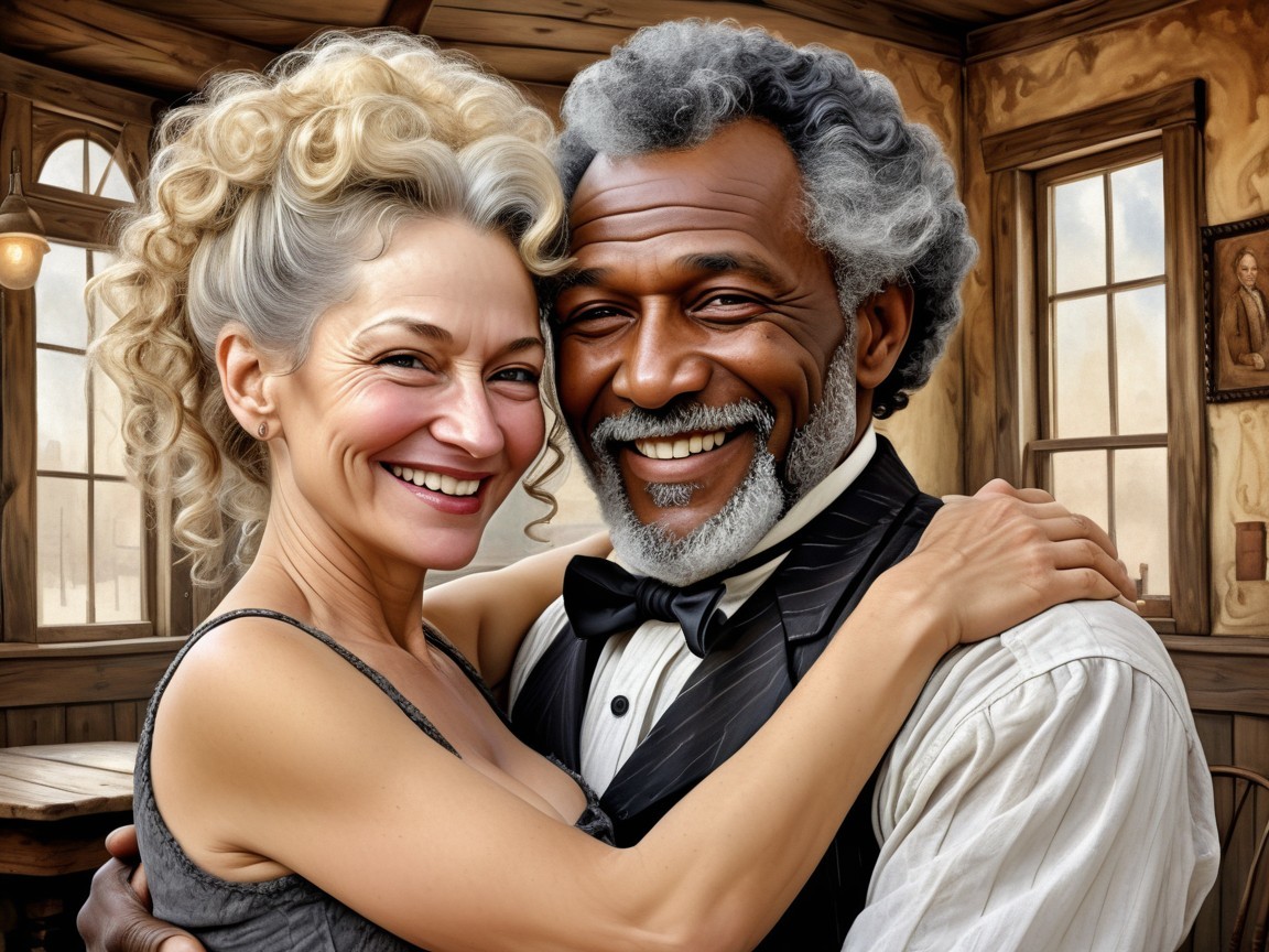 Joyful Couple Embracing in Rustic Setting