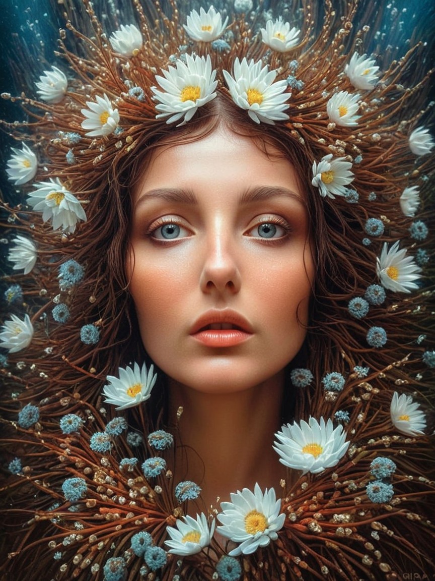 Portrait of a Young Woman with Flowers and Twigs