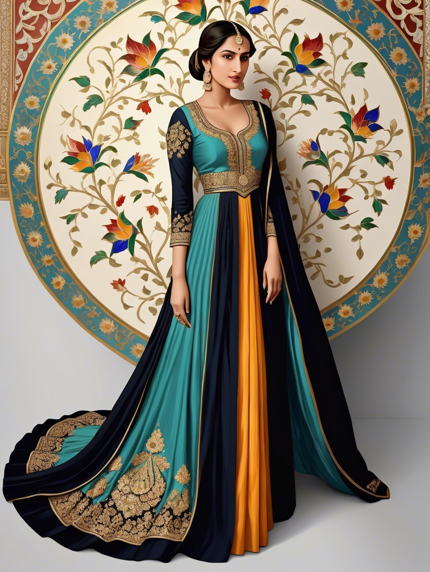 Elegant Floor-Length Dress with Gold Embroidery