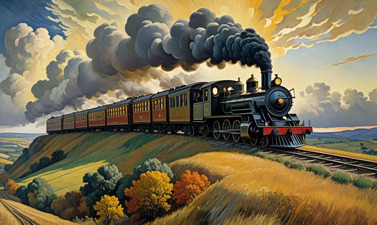 Steam Locomotive in Autumn Countryside Landscape