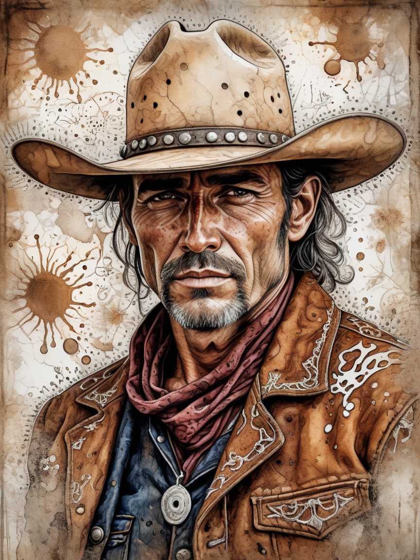Rugged Cowboy in Leather Jacket with Western Theme