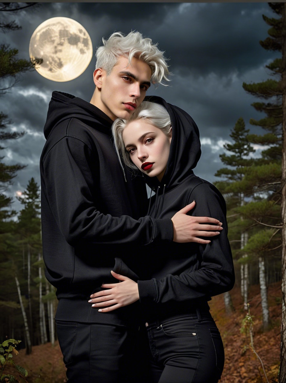 a forest illuminated by a full moon at night